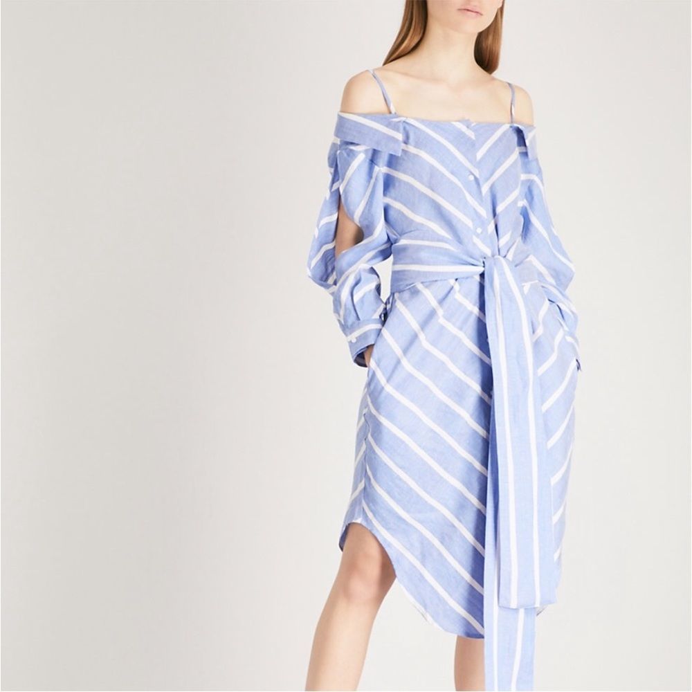 NWT Maje blue and white stripe cold shoulder shirt dress midi